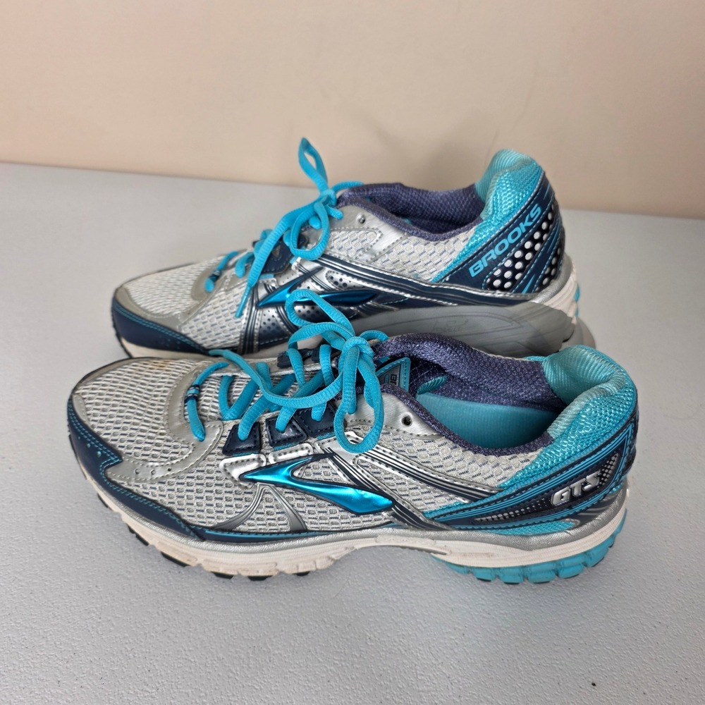 Brooks Adrenaline GTS 13 Women 10 Wide Blue Silver Running Shoes 120123 1D 444
